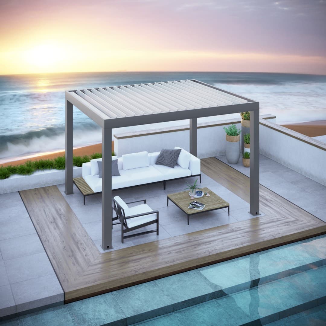 Dàn Che Khung Nhôm Lật - Dàn che khung nhôm lật, điều chỉnh ánh sáng linh hoạt, thiết kế hiện đại sang trọng.